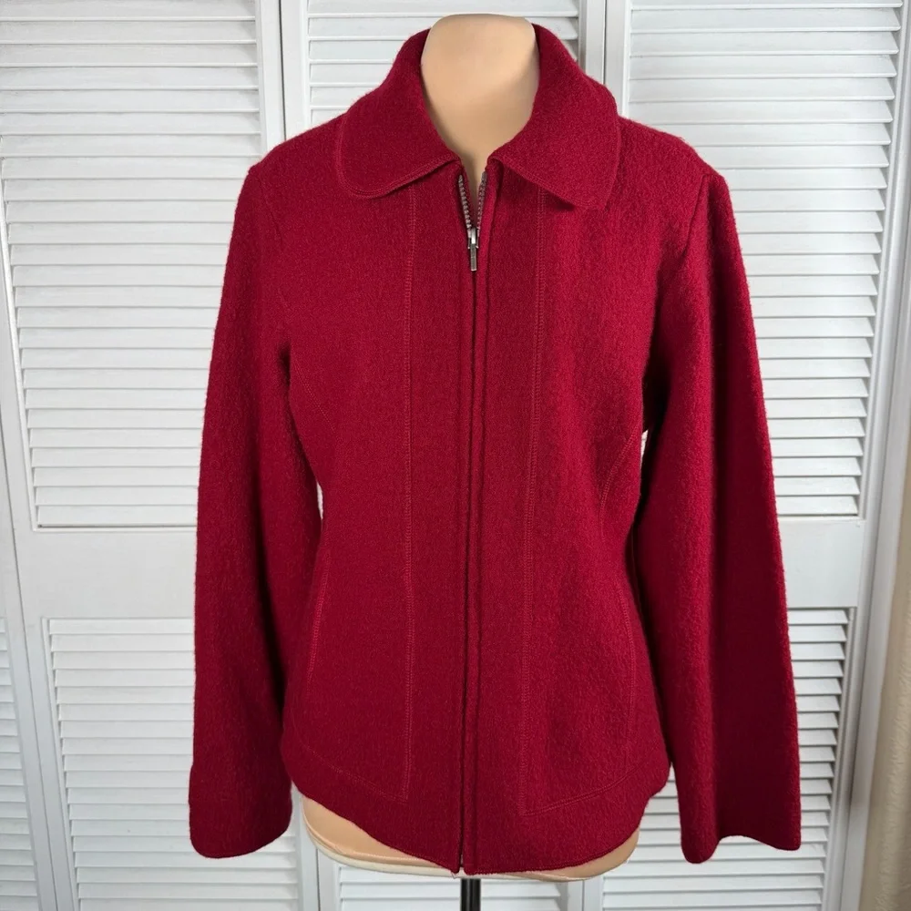 Ashley B Bernardo 100% Wool Zip Jacket Burgundy Red Size L - Picture 2 of 13